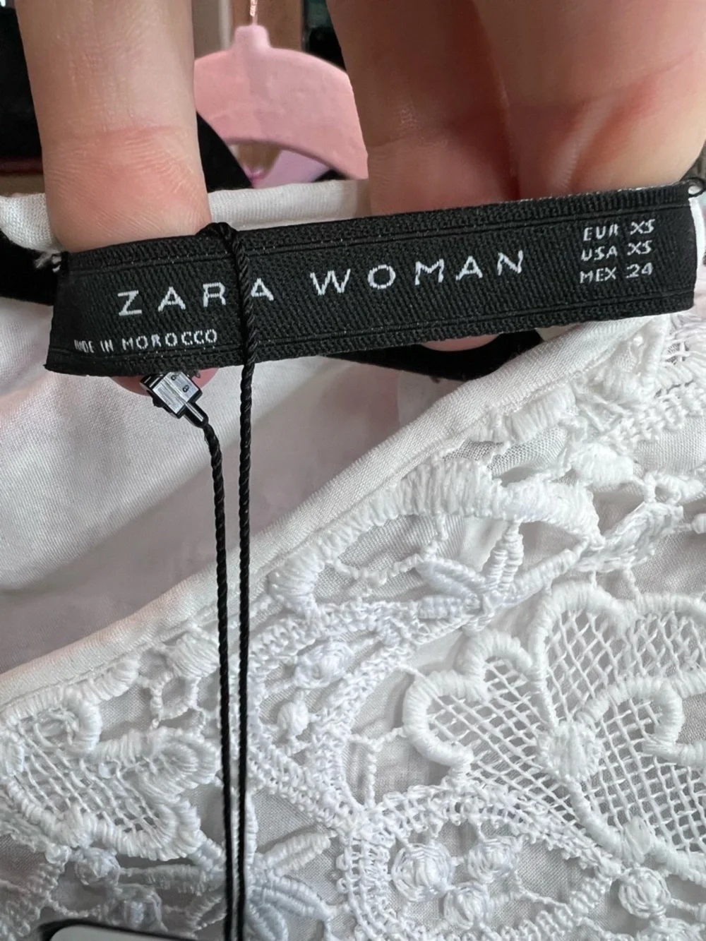 NWT ZARA Cottagecore Crewneck White Lace Bell Sleeve Blouse, XS